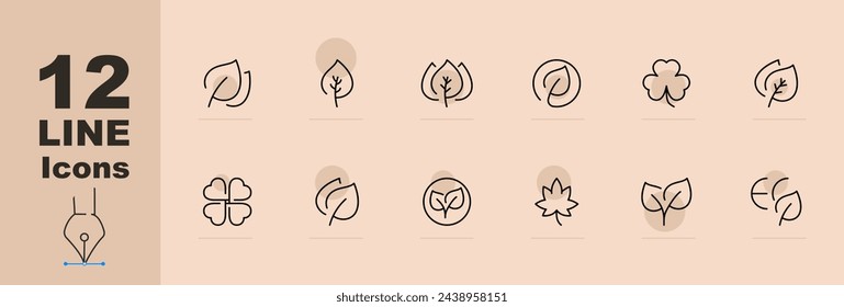 Conjunto de iconos de línea de naturaleza. Bosque, vegetación, vida, belleza, árboles, relajación, aire, armonía, animales, flora, río, hierba, picnic, paisaje. Fondo de color pastel. Icono de línea vectorial para negocios