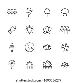 nature line icons set. Stroke vector elements for trendy design. Simple pictograms for mobile concept and web apps. Vector line icons isolated on a white background. 