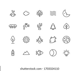 nature line icons set. Stroke vector elements for trendy design. Simple pictograms for mobile concept and web apps. Vector line icons isolated on a white background. 