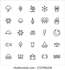 nature line icons set. Stroke vector elements for trendy design. Simple pictograms for mobile concept and web apps. Vector line icons isolated on a white background. 