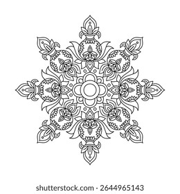 Nature line symmetry mandala coloring book page