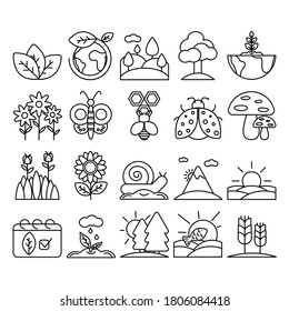 Paquete de iconos de línea lineal de la naturaleza. Vector