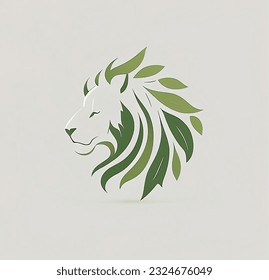 Logo-Vektorgrafik eines Naturlions, eine Kombination aus der Form eines Löwenkopfes und eines Blattes