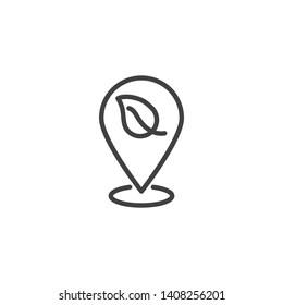 Nature location line icon. linear style sign for mobile concept and web design. Map pointer with leaf outline vector icon. Symbol, logo illustration. Vector graphics