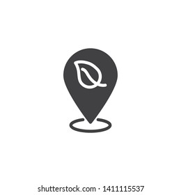 Nature location vector icon. filled flat sign for mobile concept and web design. Map pointer with leaf glyph icon. Symbol, logo illustration. Vector graphics