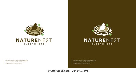 nature logo with bird nest concept, care for the environment, design vector illustration.