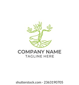 Nature logo with  concept of a people in shape of a tree and roots holding leaves