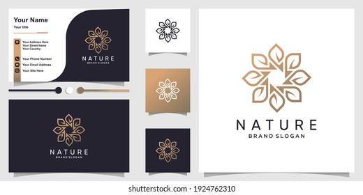 Nature Logo With Creative Flower Concept And Business Card Premium Vector