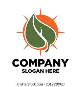 Nature logo design with abstract sun and leaf vector graphic
