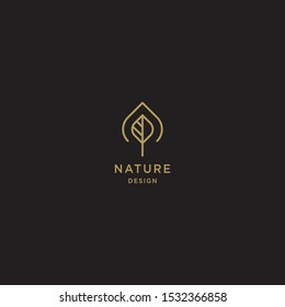 Nature Logo Design Concept. Tropical Plant. Minimal Icon Of Abstract Landscape. Geometric Element. Elegant And Modern Vector Illustration