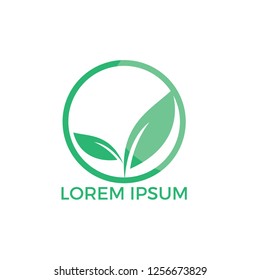 Nature logo design. Green tropical leaves icon. Tree foliage logotype template.