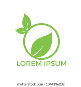 Nature logo design. Green tropical leaves icon. Tree foliage logotype template.