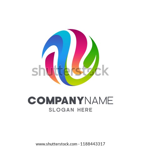 nature logo design, leaf in circle shape logo vector, globe icon,world care  