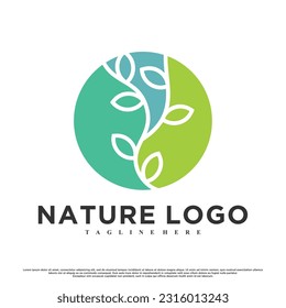Nature logo design with modern concept Premium Vector