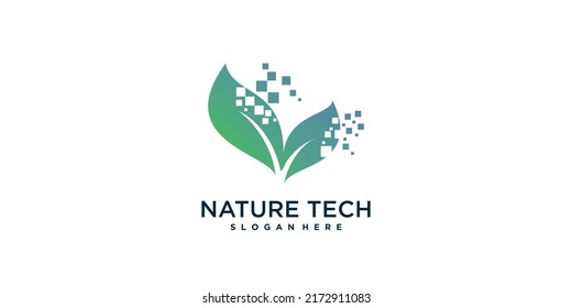Diseño del logotipo de la naturaleza con tecnología moderna Vector Premium
