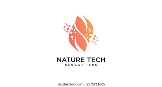 Nature logo design with modern technology style Premium Vector