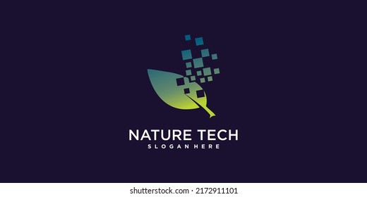 Nature logo design with modern technology style Premium Vector