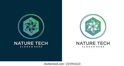 Nature logo design with modern technology style Premium Vector