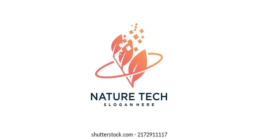 Nature logo design with modern technology style Premium Vector