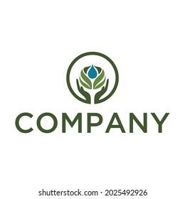 Manos con hojas verdes. Logotipo, símbolo, icono, ilustración, vector, plantilla, diseño