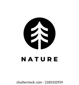 Nature Logo Design, Pine Tree Illustration With Black Color,
