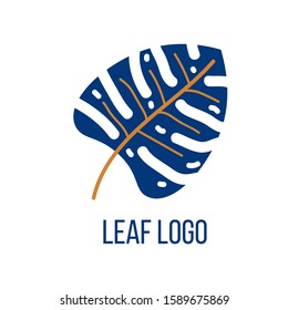 Nature logo design template, blue leaf symbol. Vector illustration