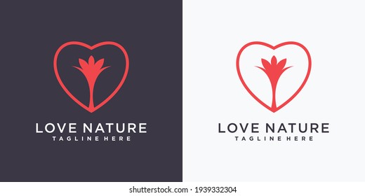 Nature logo design template with creative love concept