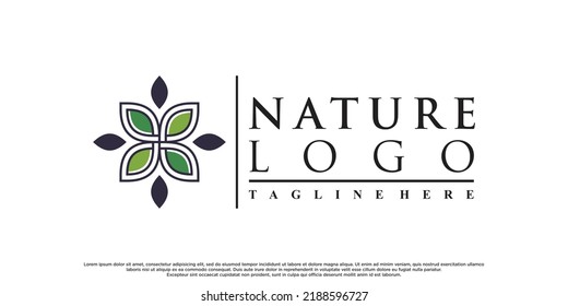 Nature logo design template with line art and leaf element Premium Vector