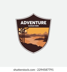 nature logo design template with simple landscape background