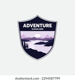 nature logo design template with simple landscape background
