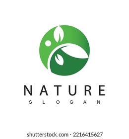 Nature Logo Design Template Using Circle Leaf Symbol