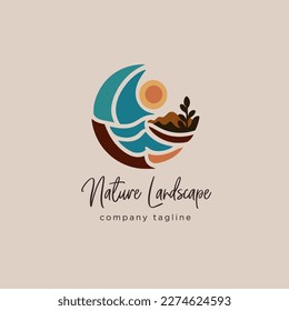 Nature logo design template. Vector illustration of  nature logo design. Abstract simple landscape symbol