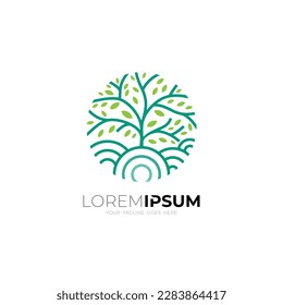 Vector de diseño del logotipo de la naturaleza, icono del árbol, estilo de línea y diseño sencillo