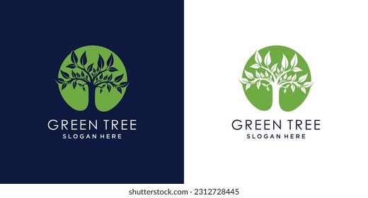 Nature logo design vector with tree and leaf style