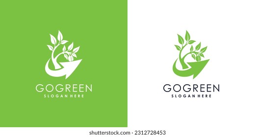 Nature logo design vector with tree and leaf style