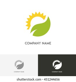 Nature Logo - Fresh Green Leaf And The Sun On The White Background