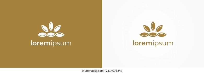 Nature Logo. Gold Geometric Leaves with Sun Combination isolated on Dual Background. Usable for Business, Healthcare, Farm and Natural Ecology Logos. Flat Vector Logo Design Template Element.
