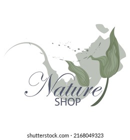 nature logo with gray leaves, vector design with negative style