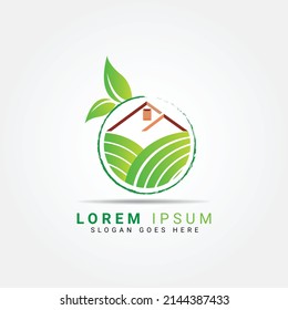 Logo de la naturaleza con hoja verde e ilustración vectorial de diseño de casa. Símbolos del logotipo de la naturaleza, identidad de la marca, logotipo de la empresa plantilla de logotipo de hoja de árbol diseño ilustración vectorial
