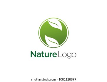 Nature logo with green leaf vector illustration