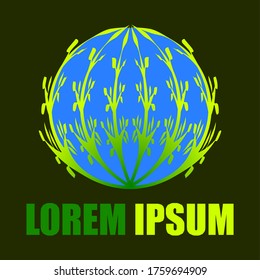 Nature Logo with Green Tree forms.  The Globe / Earth. Green Tree Vector Logo. Earth Vector Logo.