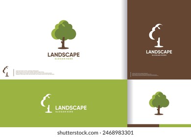 nature logo with green trees, simple and clean, logo design inspiration.