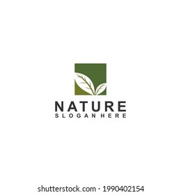 nature logo with leaf illustration that reflects nature