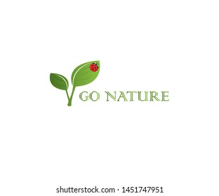 Nature Logo With Leaf and Lady Bug Icon and Green Color
