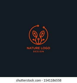 nature logo. leaf tech icon in linear style.Vector abstract for design of natural tech, tree tech