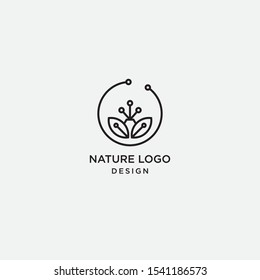 nature logo. leaf tech icon in linear style.Vector abstract for design of natural tech, tree tech