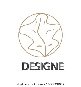 Nature logo leaf of a tree, oak. Round linear landscape icon. Vector logo, badge for travel, alternative medicine and the concept of ecology, spa, health, yoga center. Japanese illustration
