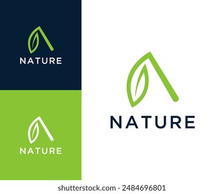 Un logo de la naturaleza. Letra A con ilustración de diseño de logotipo de elemento de hoja.