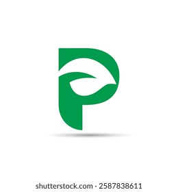 Nature Logo of Letter P with Leaf inside.