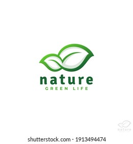Nature Logo With Line Leaf Style